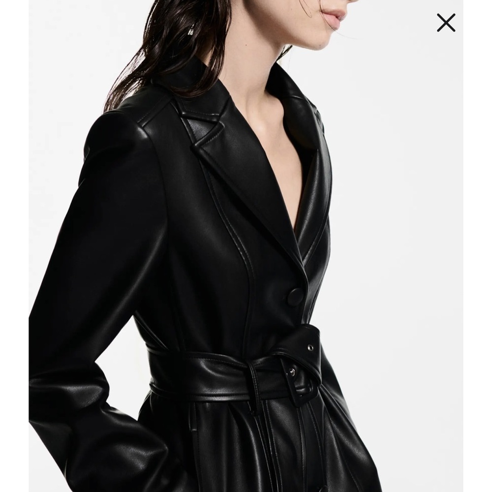 Mango Black Leather Belted Jacket